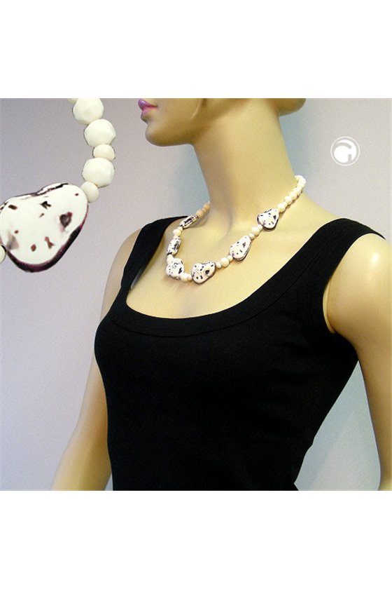 NECKLACE FANTASY BEADS IVORY-PURPLE 53CM