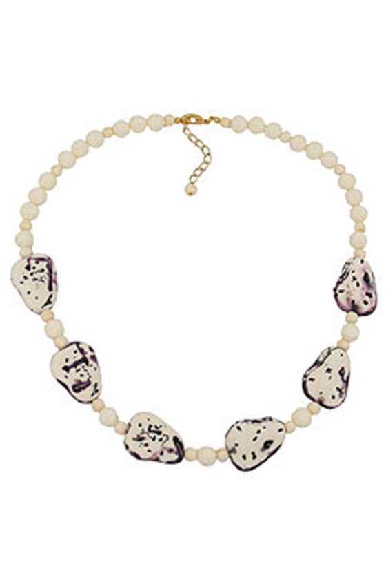 NECKLACE FANTASY BEADS IVORY-PURPLE 53CM