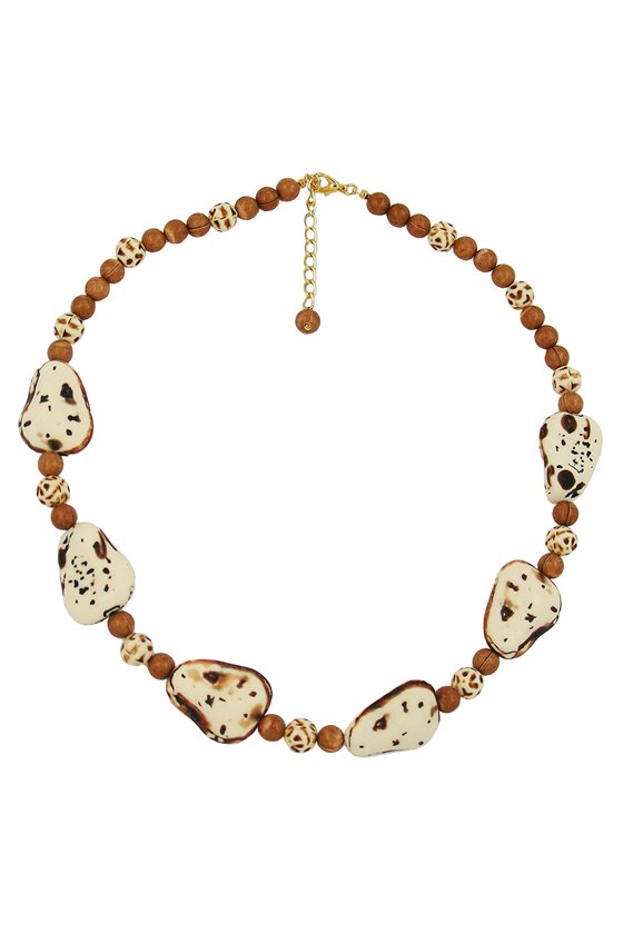 NECKLACE FANTASY BEADS IVORY-BROWN 53CM