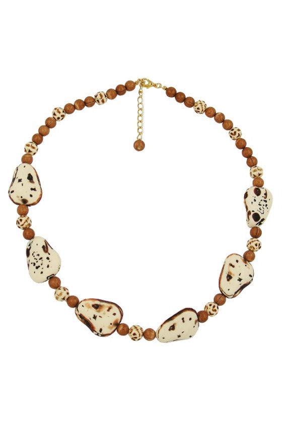 NECKLACE FANTASY BEADS IVORY-BROWN 53CM