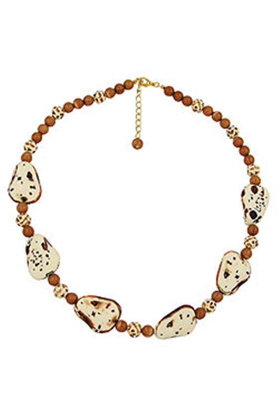 NECKLACE FANTASY BEADS IVORY-BROWN 53CM