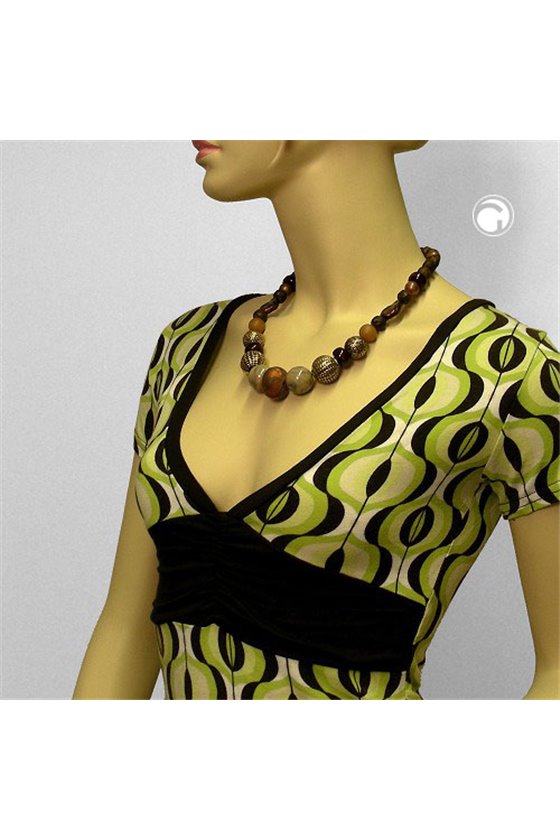 NECKLACE BEADS BROWN-BRASS 55CM