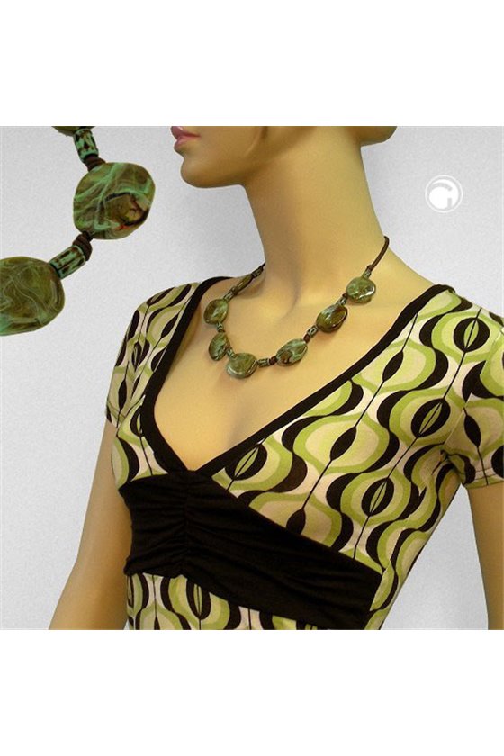 NECKLACE FANTASY BEADS OLIVE-GREEN 50CM