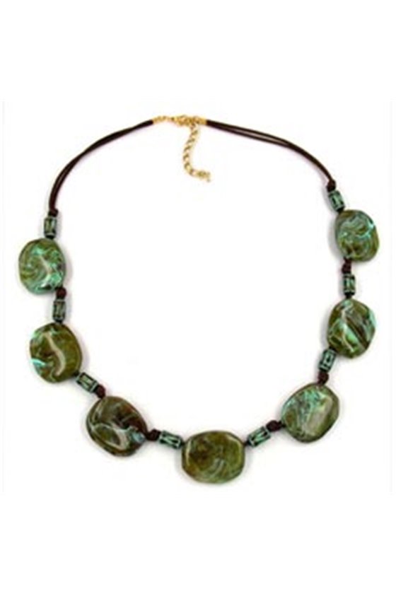 NECKLACE FANTASY BEADS OLIVE-GREEN 50CM
