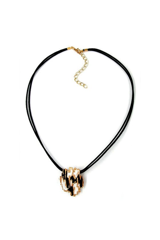 NECKLACE BARK BLACK/WHITE/GOLD-COLOURS