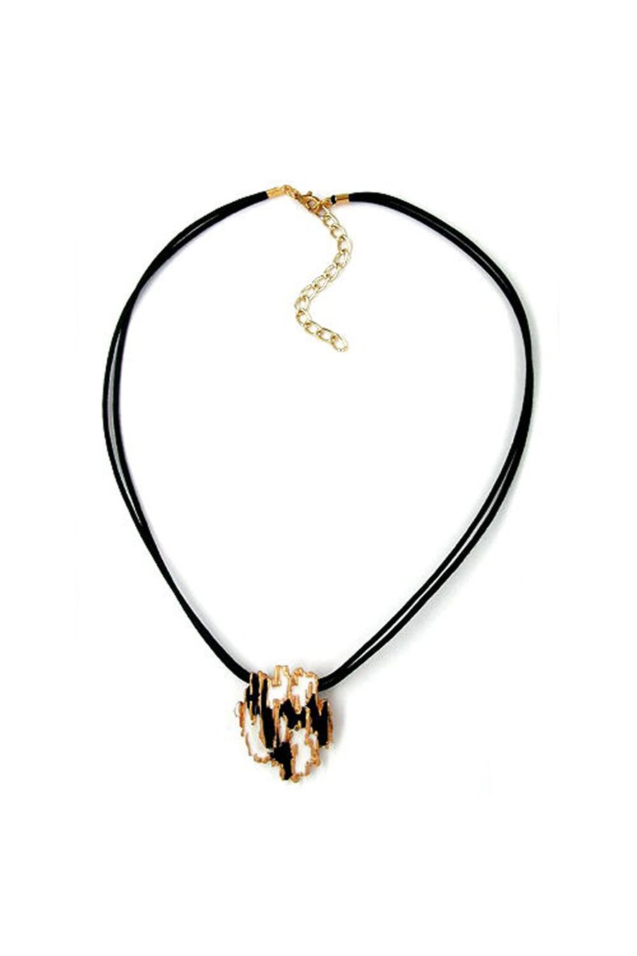 NECKLACE BARK BLACK/WHITE/GOLD-COLOURS
