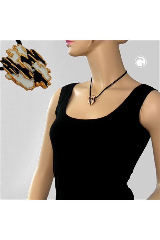 NECKLACE BARK BLACK/WHITE/GOLD-COLOURS