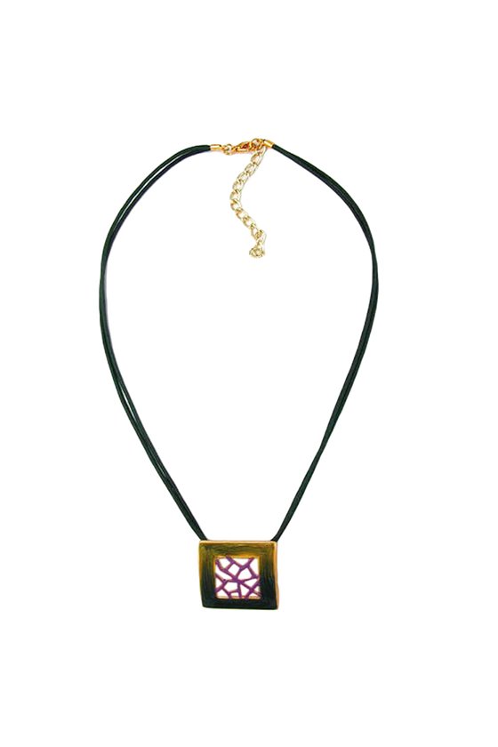 NECKLACE SQUARE GREEN-PURPLE 42CM