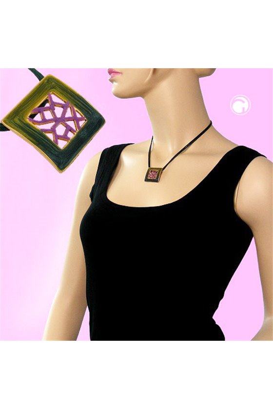 NECKLACE SQUARE GREEN-PURPLE 42CM