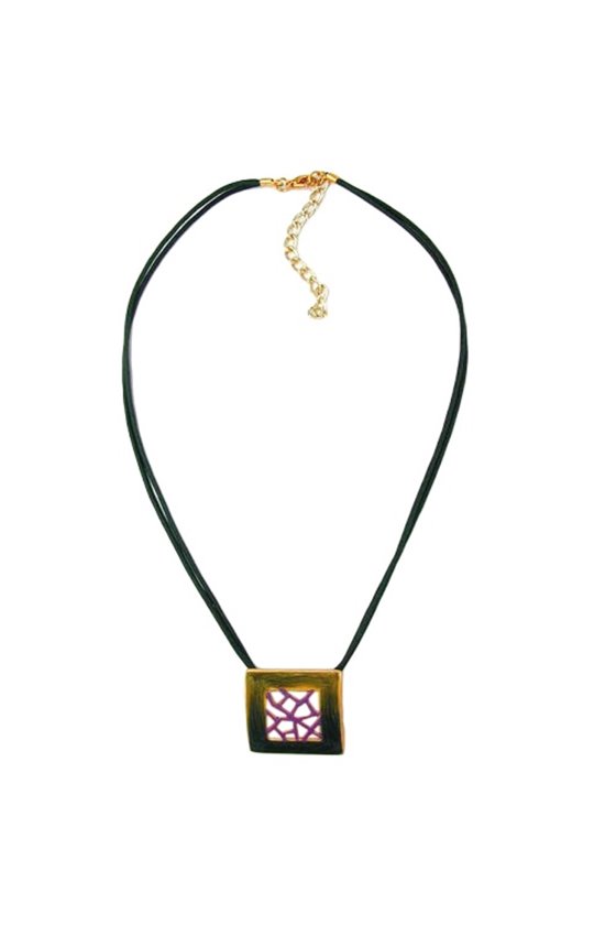 NECKLACE SQUARE GREEN-PURPLE 42CM