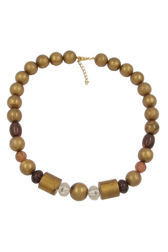 NECKLACE BEADS GOLD-BROWN 55CM
