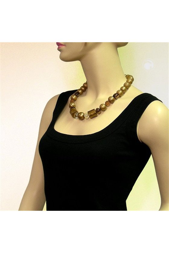 NECKLACE BEADS GOLD-BROWN 55CM
