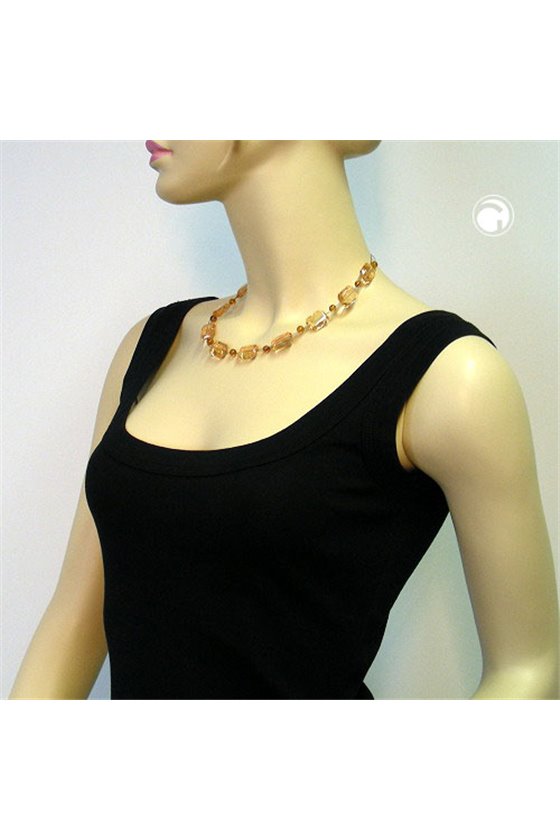 NECKLACE SQUARE BEADS CHAMPAGNER-COLOURED 45CM