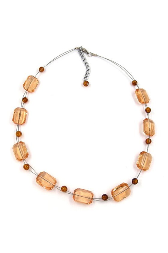 NECKLACE SQUARE BEADS CHAMPAGNER-COLOURED 45CM