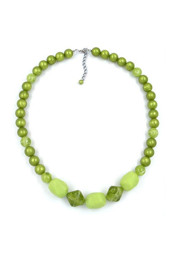 NECKLACE TUBES & BEADS GREEN 55CM