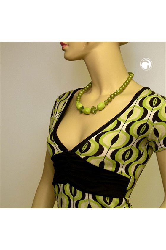 NECKLACE TUBES & BEADS GREEN 55CM