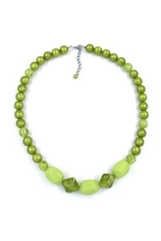 NECKLACE TUBES & BEADS GREEN 55CM