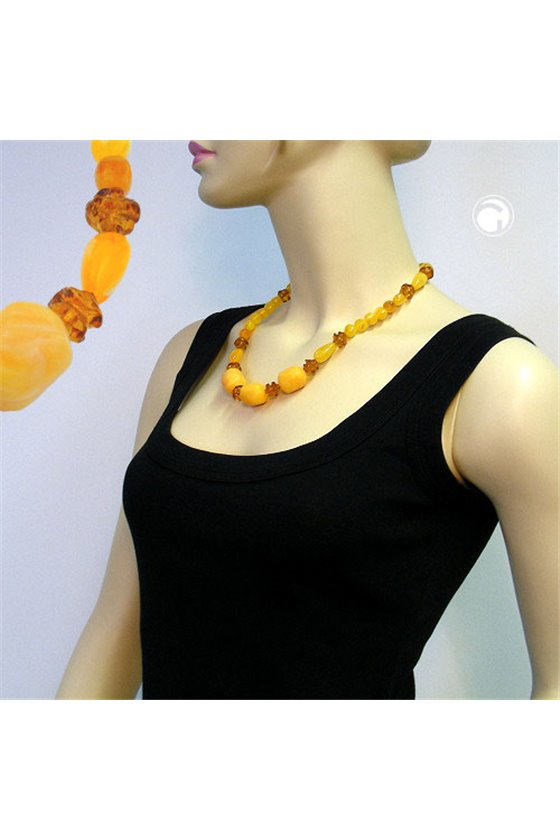 NECKLACE TUBES & BEADS BROWN 55CM