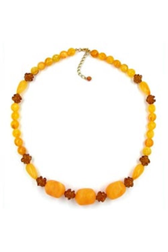 NECKLACE TUBES & BEADS BROWN 55CM
