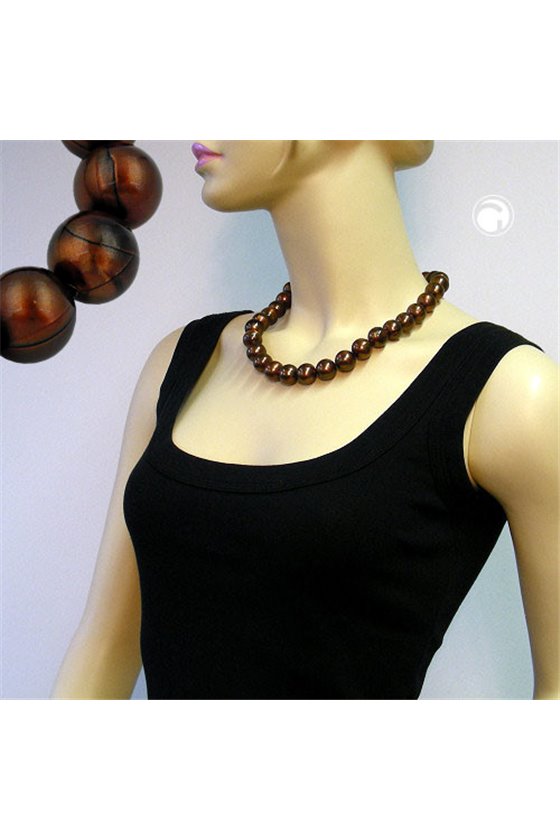 NECKLACE BEADS 16MM DARK-BROWN 50CM
