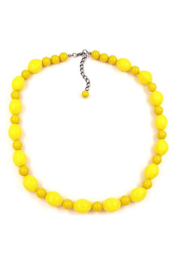 NECKLACE BEADS WITH GRAVUR YELLOW 50CM