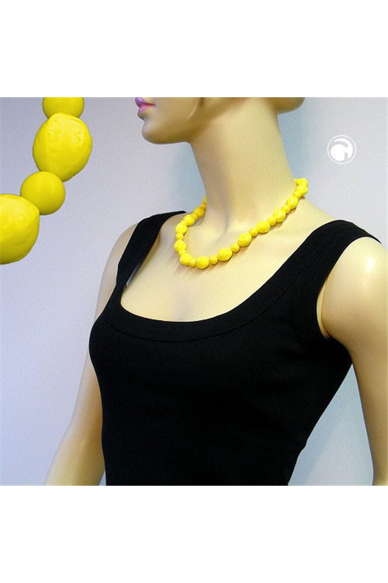 NECKLACE BEADS WITH GRAVUR YELLOW 50CM