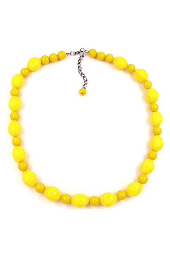 NECKLACE BEADS WITH GRAVUR YELLOW 50CM