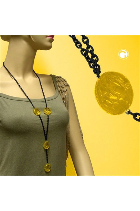NECKLACE EYE-CATCHING BEADS YELLOW 90CM