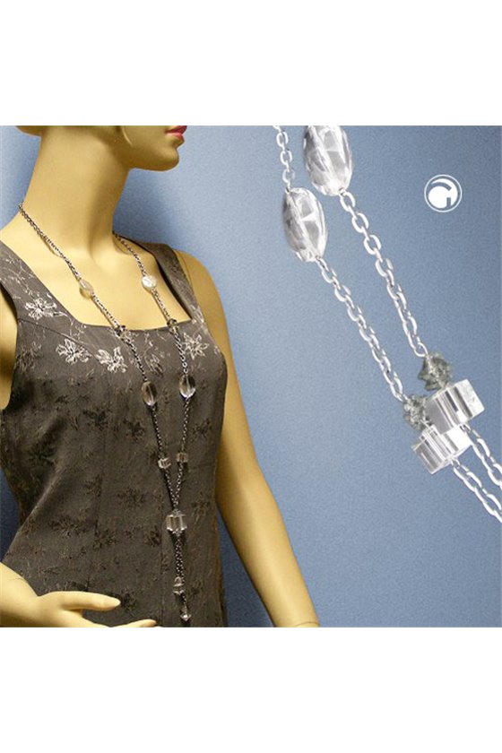 NECKLACE BEADS & CUBES TRANSPARENT 95CM