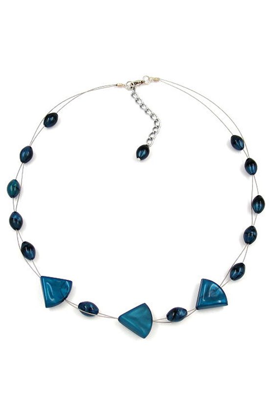NECKLACE TRIANGLE BEADS STEEL-BLUE