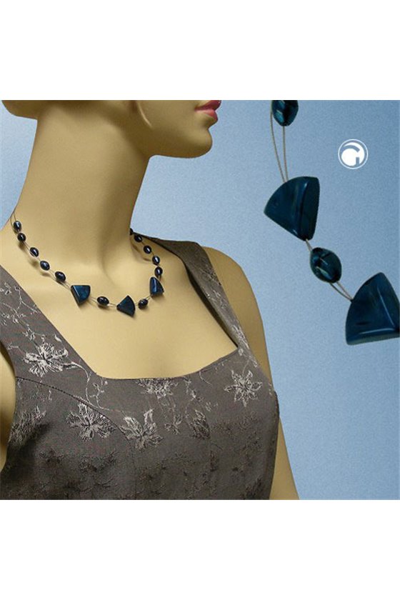 NECKLACE TRIANGLE BEADS STEEL-BLUE