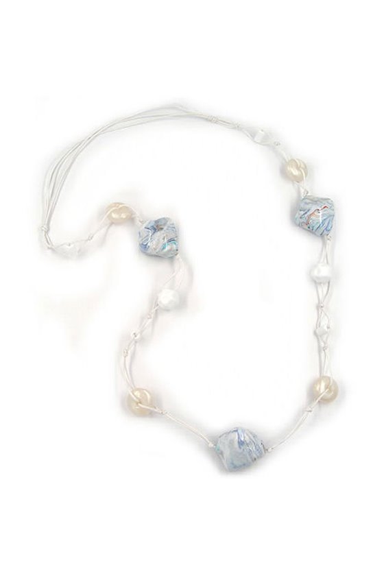 NECKLACE 3 BEADS WHITE-BLUE-TURQUOISE 100CM