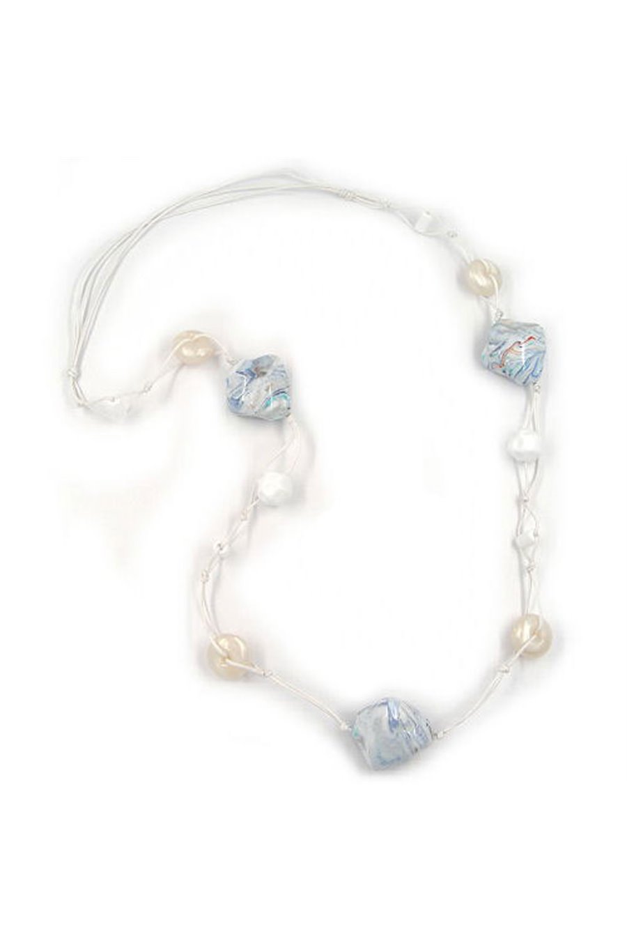 NECKLACE 3 BEADS WHITE-BLUE-TURQUOISE 100CM