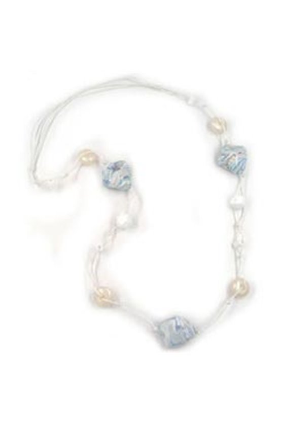 NECKLACE 3 BEADS WHITE-BLUE-TURQUOISE 100CM