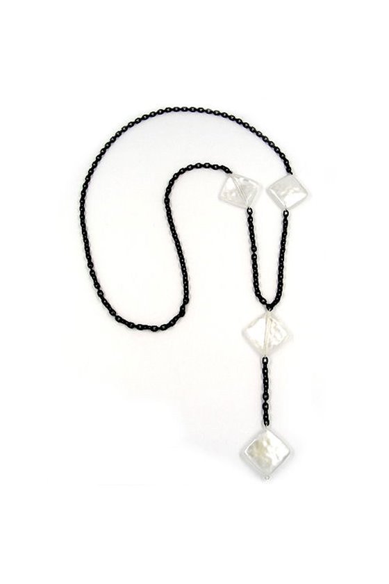NECKLACE SQUARE BEADS WAX-WHITE 90CM
