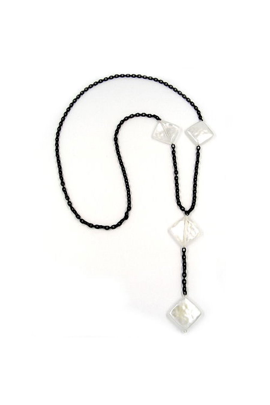 NECKLACE SQUARE BEADS WAX-WHITE 90CM