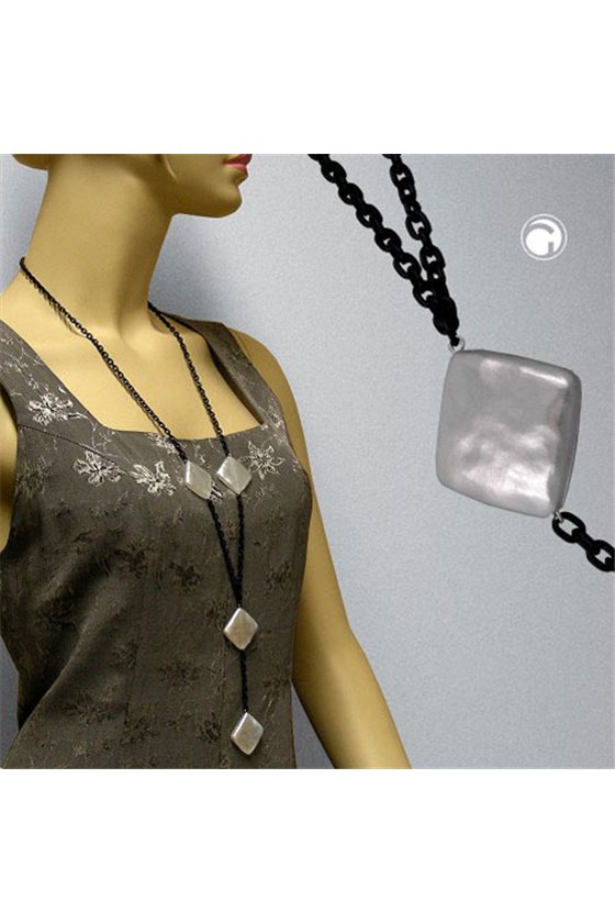 NECKLACE SQUARE BEADS WAX-WHITE 90CM