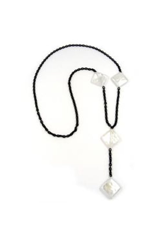 NECKLACE SQUARE BEADS WAX-WHITE 90CM