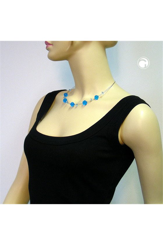 NECKLACE BEADS AQUA-BLUE TRANSPARENT