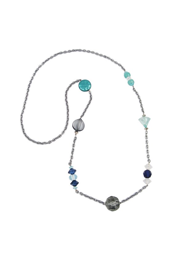 NECKLACE FACETED BEADS GREY-GREEN 90CM
