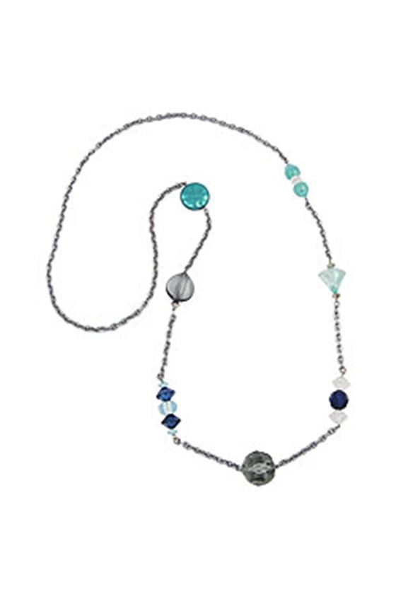 NECKLACE FACETED BEADS GREY-GREEN 90CM