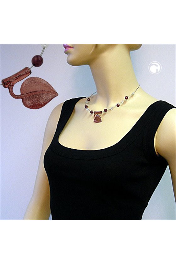 NECKLACE LEAF AT TUBE PINK