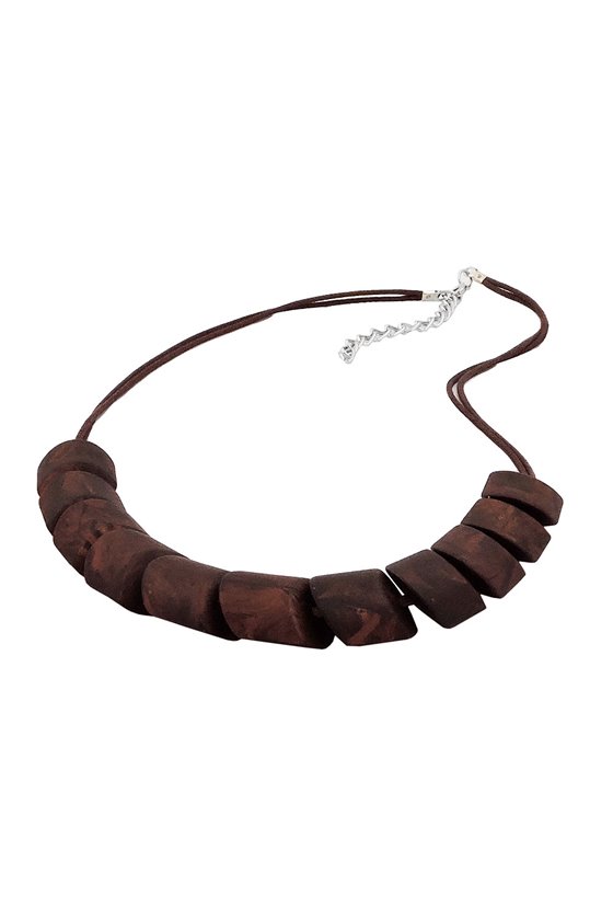 NECKLACE SLANTED BEADS BROWN MARBLED