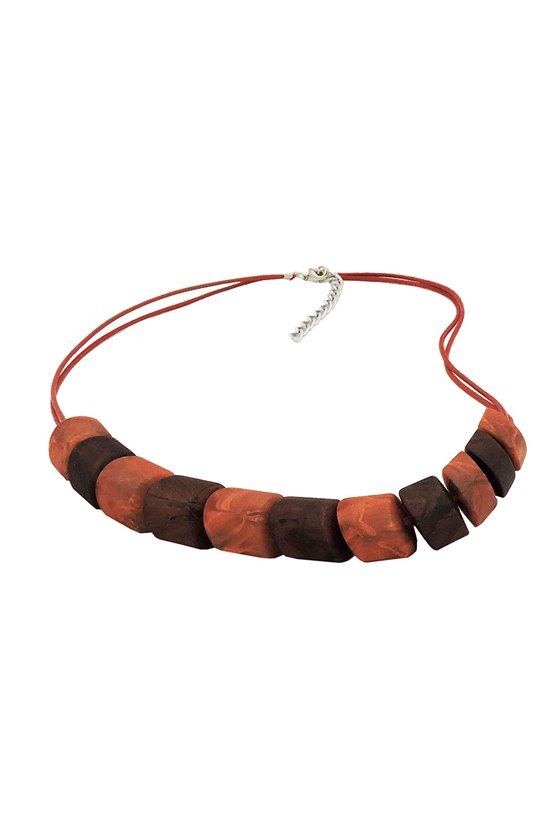 NECKLACE SLANTED BEADS MIXED BROWN