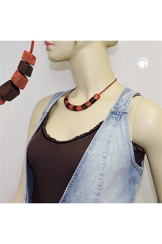 NECKLACE SLANTED BEADS MIXED BROWN