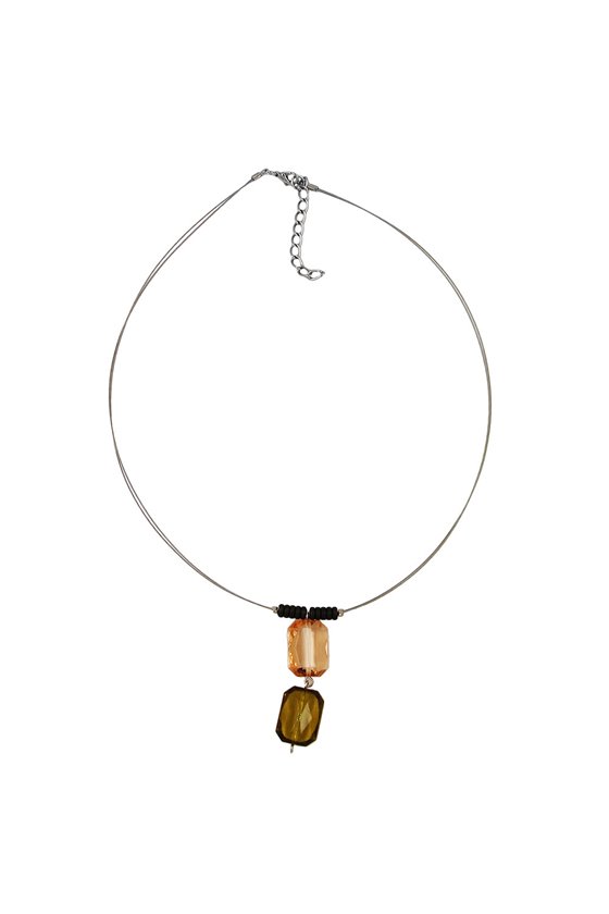 NECKLACE SQUARE PENDANTS CHAMPAGNE OLIVE COLOURED