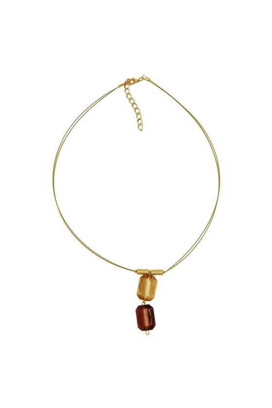 NECKLACE SQUARE PENDANTS BROWN GOLD COLOURED