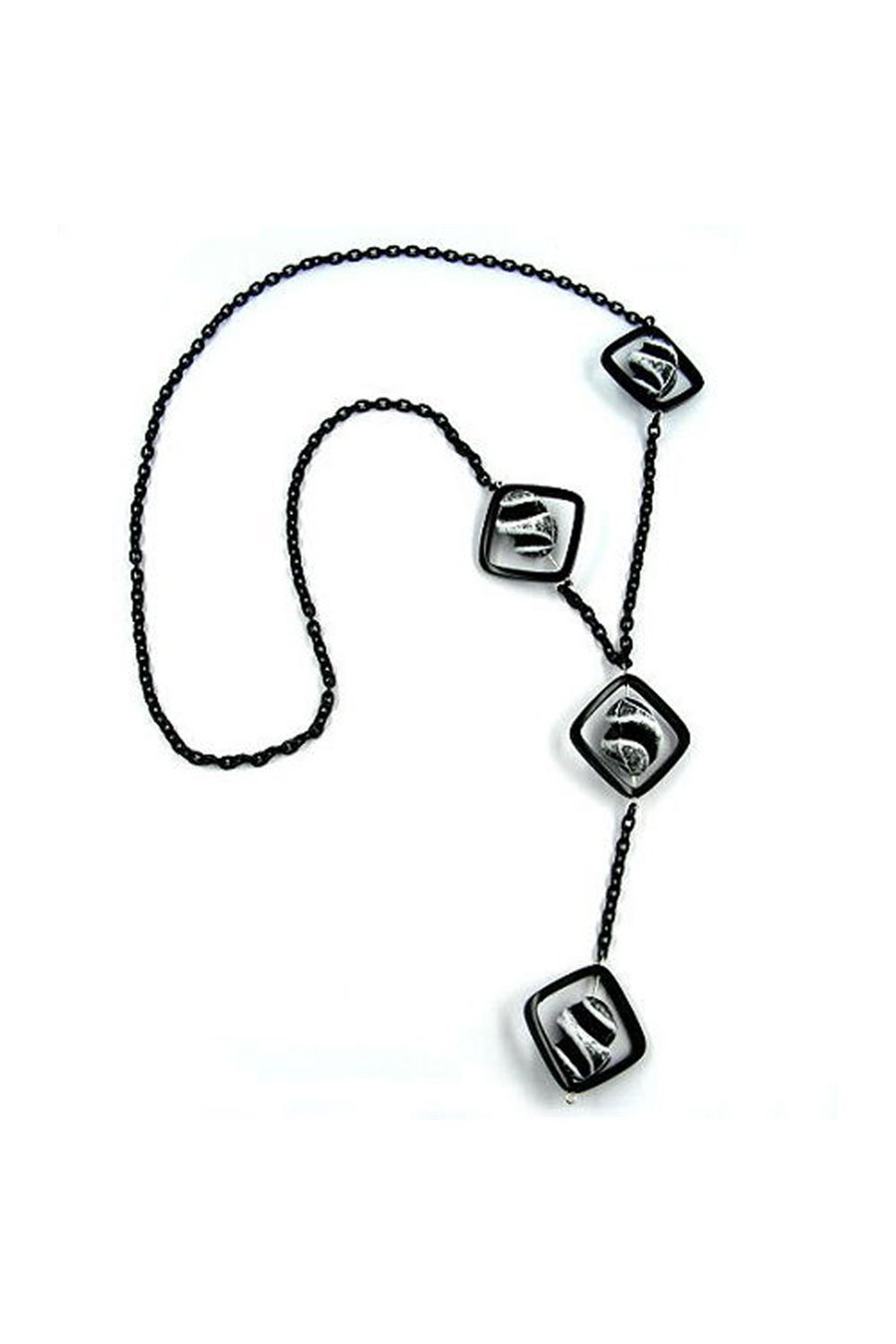 NECKLACE SQUARE BEADS BLACK-WHITE 80CM