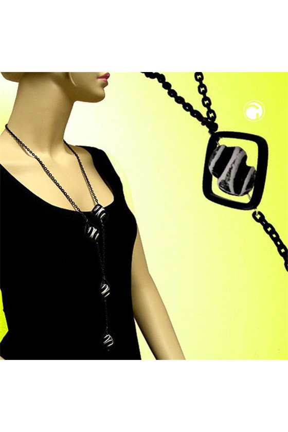 NECKLACE SQUARE BEADS BLACK-WHITE 80CM