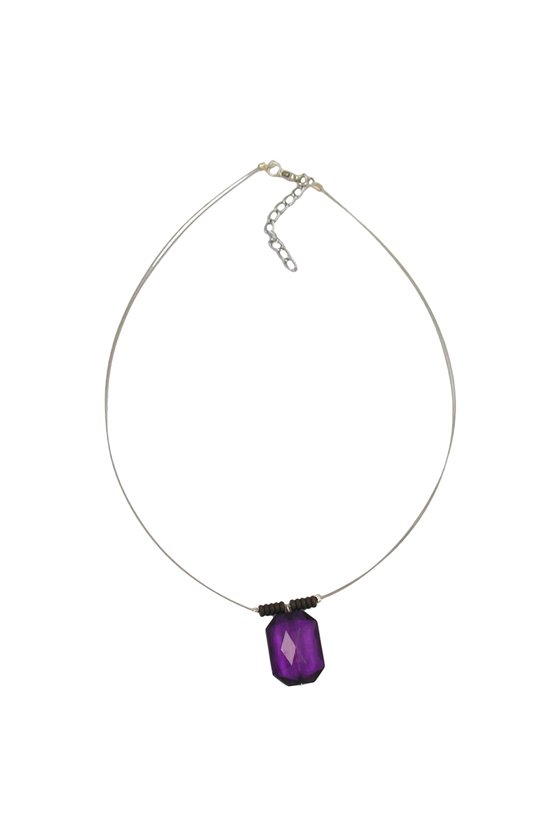 NECKLACE SQUARE PURPLE FACETED PENDANT
